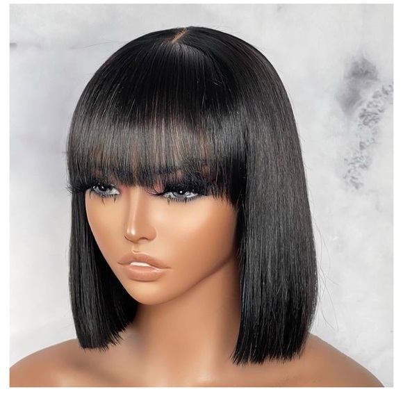 RULINDA Wear and Go Human Hair Bob Wig With Bangs 180 Density Realistic Look 3x1 - Picture 1 of 4